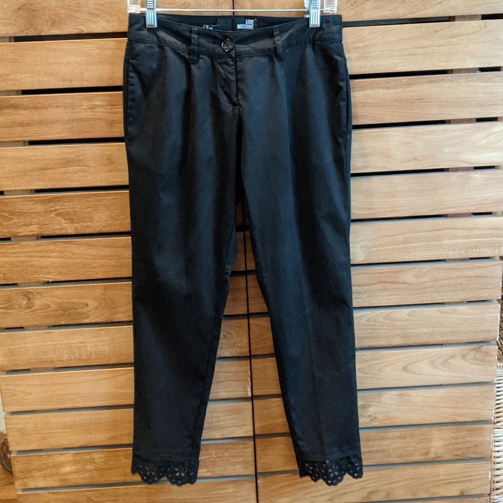 Love Moschino Black Pants with eyelet hem, size 2